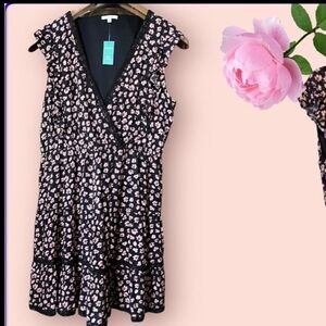 NWT MAURICE’S Black And Pink Floral Ruffle Sleeve Skater Mini Dress Size XXL